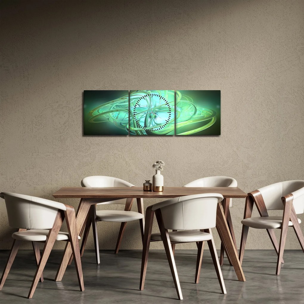 Tabloul cu abstracție verde (cu ceas) (90x30 cm)