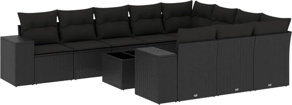 vidaXL Set canapele de grădină cu perne, 11 piese, negru, poliratan