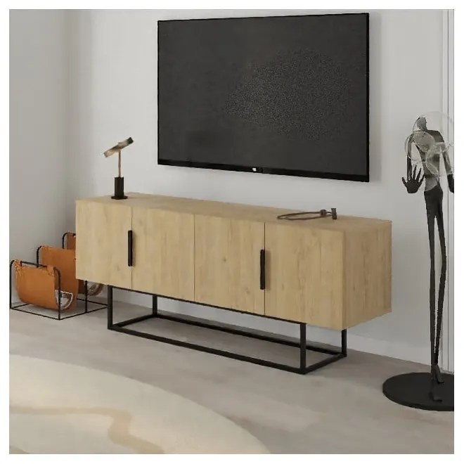 Masă TV în culoare naturală cu aspect de lemn de stejar 140x55 cm Titan – Marckeric
