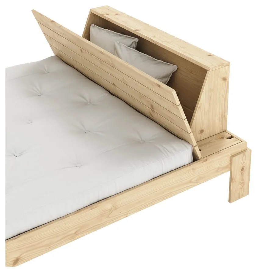 Pat matrimonial în culoare naturală din lemn de pin cu somieră 140x200 cm Layers – Karup Design