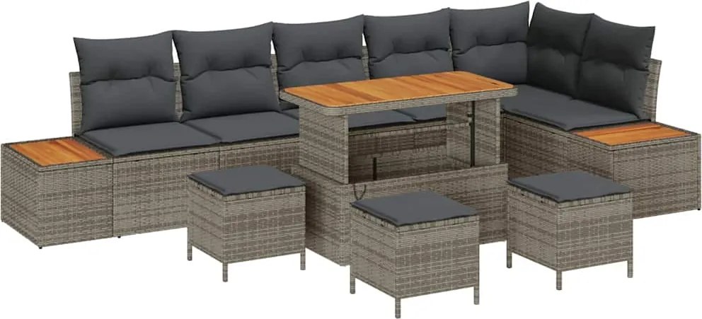 vidaXL Set de canapele pentru grădină 10 pcs Gri poliratan