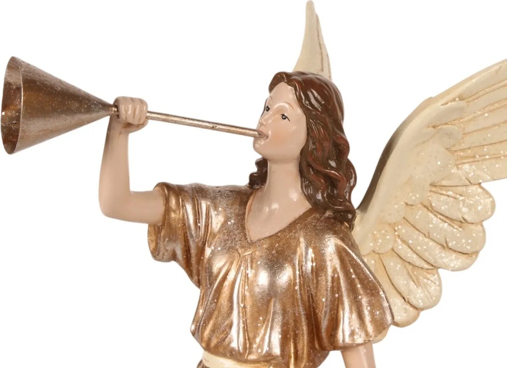 Statuetă decorativă din polirășină, crem, înger, detalii aurii, 41 x 21 x 17 cm, „Uriel”
