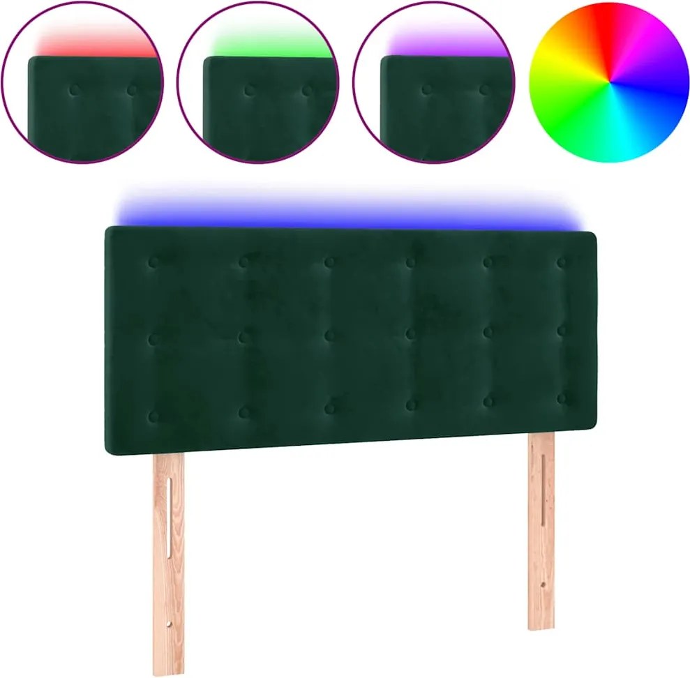 vidaXL Tăblie de pat cu LED, verde închis, 90x5x78/88 cm, catifea