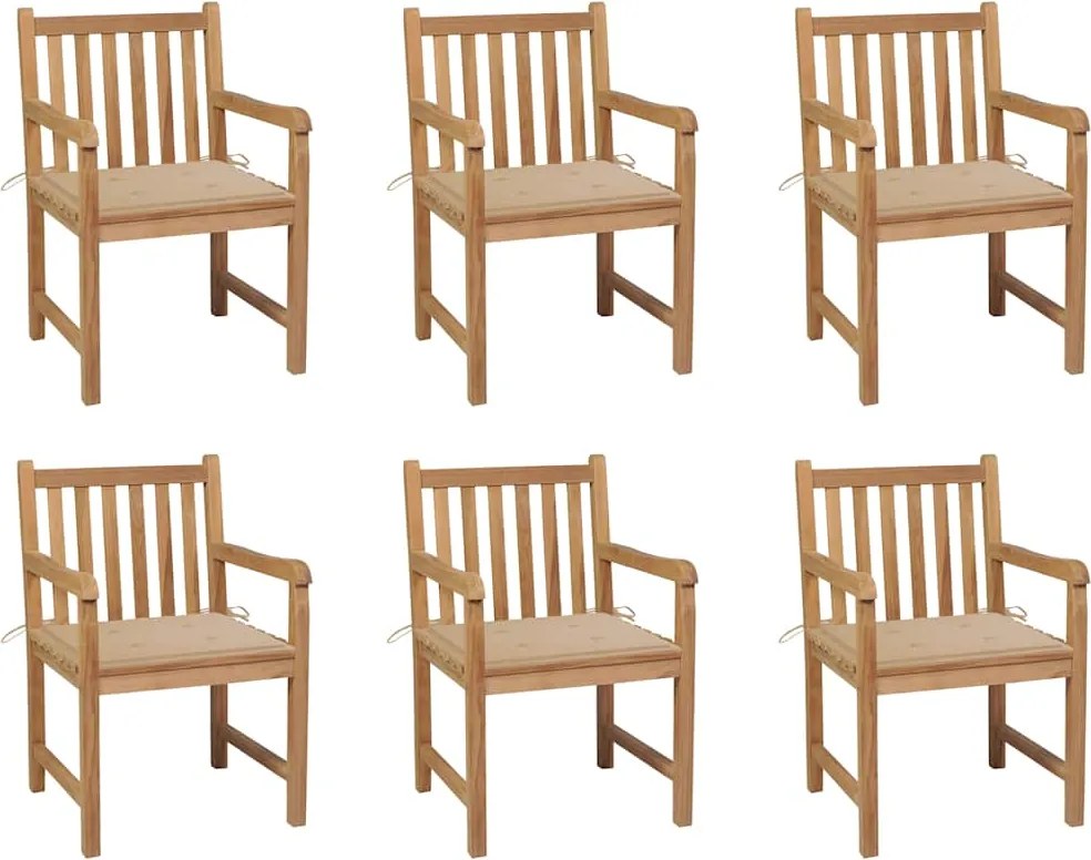 vidaXL Scaune de grădină cu perne bej, 6 buc., lemn masiv de tec