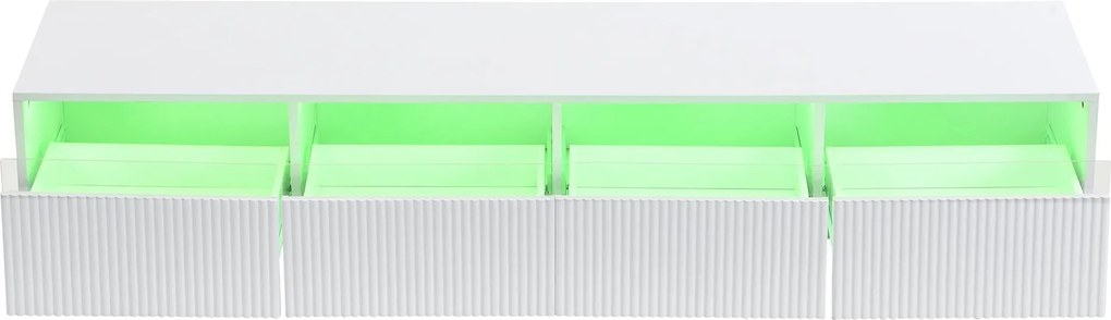 Comodă TV cu 4 sertare, din MDF și acril, 178x35x45 cm, Alb