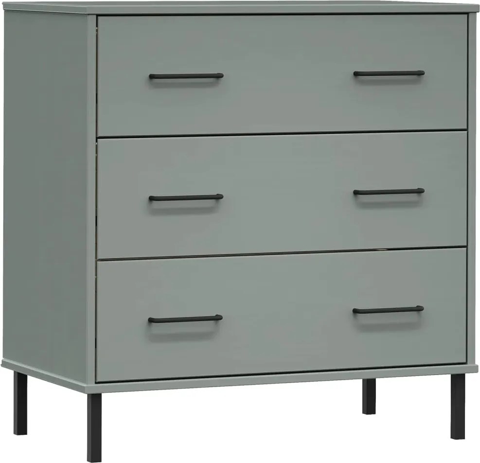 vidaXL Servantă cu 3 sertare, gri, 77x40x79,5 cm, lemn masiv OSLO