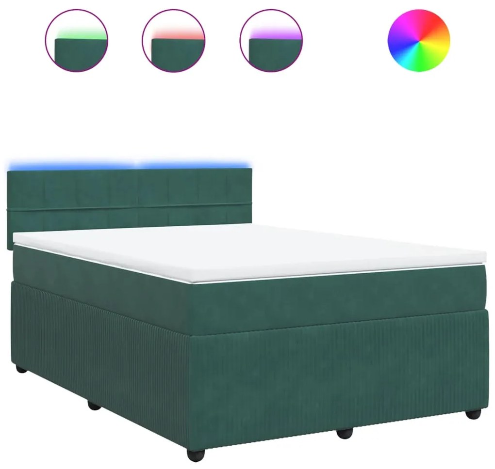 3290037 vidaXL Pat box spring cu saltea, verde închis, 140x190 cm, catifea