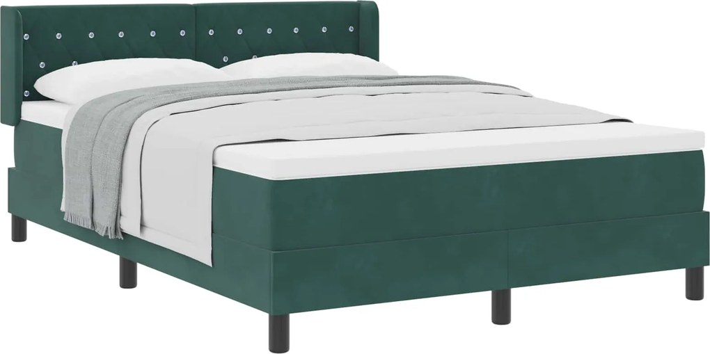 vidaXL Pat cu arcuri cu saltea Verde închis 190 x 140 cm Catifea