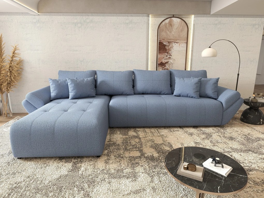 Colțar extensibil dumonde cu ladă de depozitare si sezut confortabil din spuma high-density, Berlin XL Enjoy Blue 350x185 cm