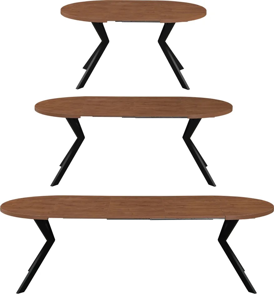 Masă de sufragerie extensibilă, stejar închis/negru, 100-250x75,5 cm, LUKOS