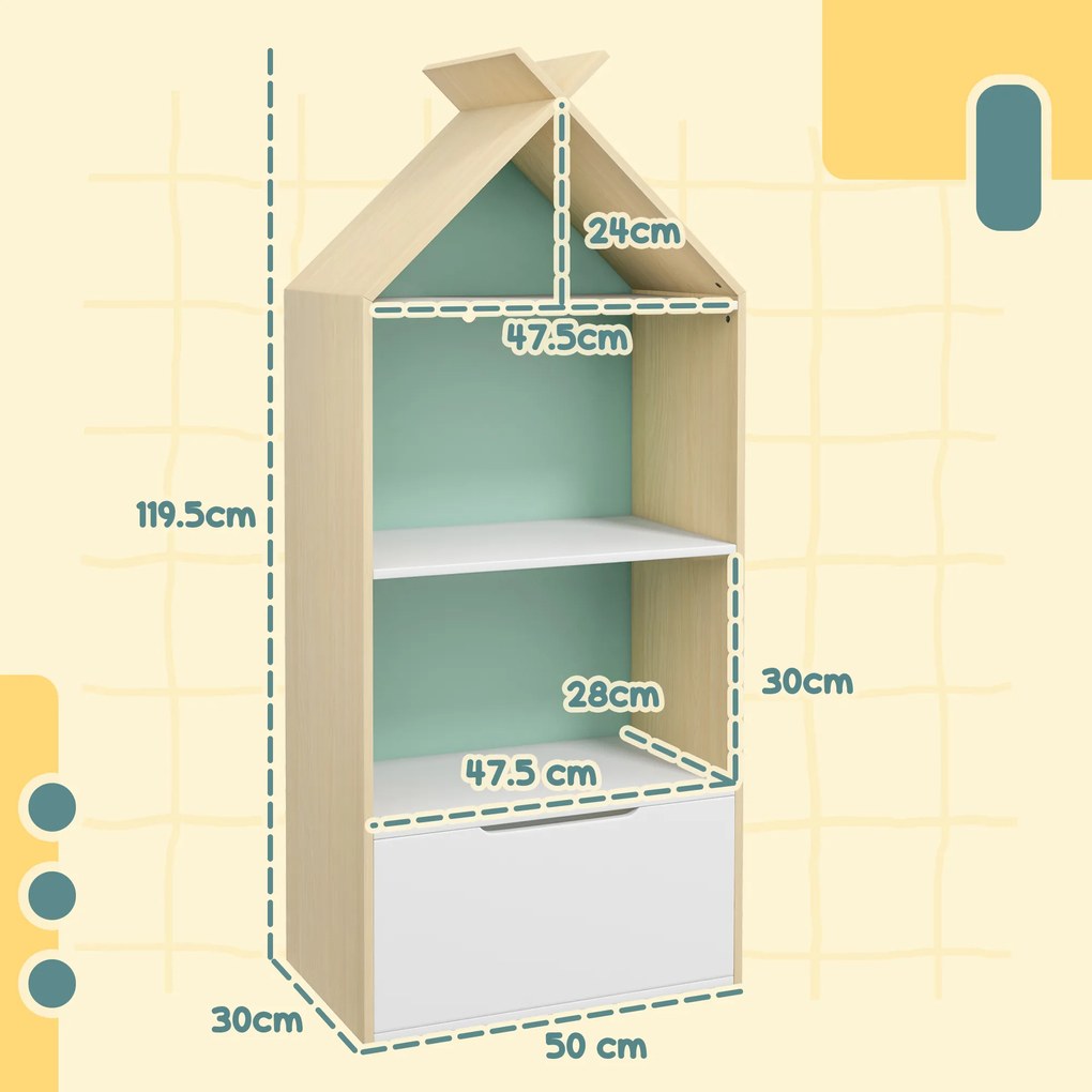 AIYAPLAY Raft pentru Cărți, Bibliotecă pentru Copii, 50x30x119.5 cm, Verde | Aosom Romania