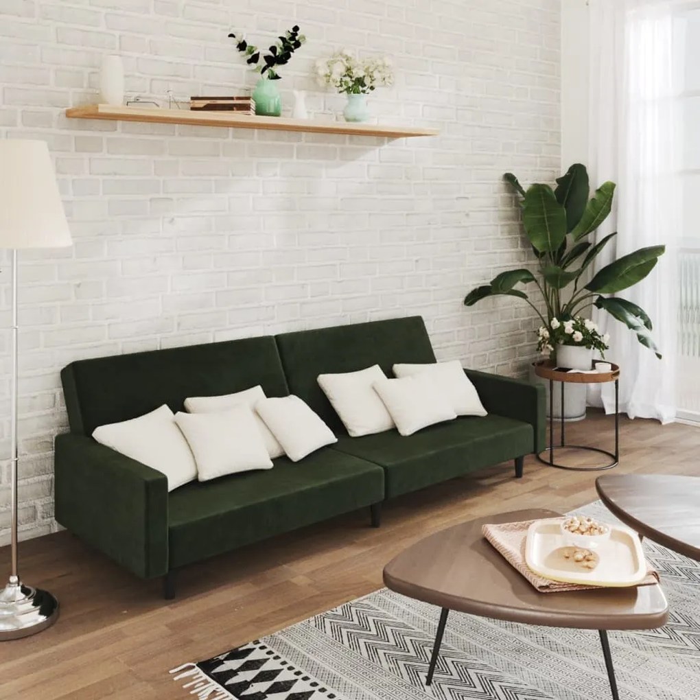 vidaXL Canapea extensibilă cu 2 locuri, verde închis, catifea
