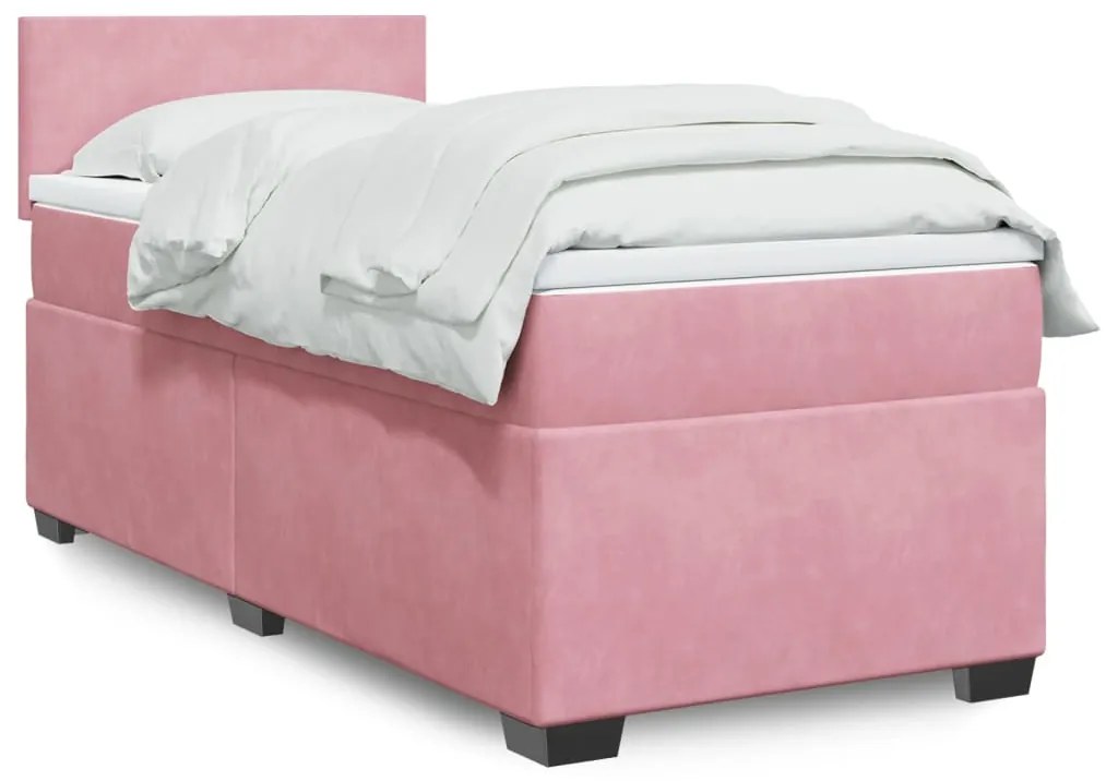 vidaXL Pat box spring cu saltea, roz, 80x200 cm, catifea