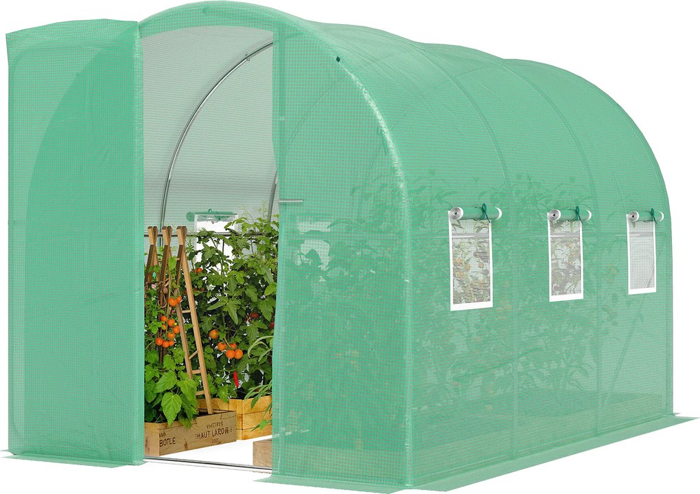 Outsunny Seră 3 x 2 x 2 m seră din folie cu ușă batantă încuiabilă, 6 ferestre rulabile din plasă, stâlpi de susținere | Aosom Romania