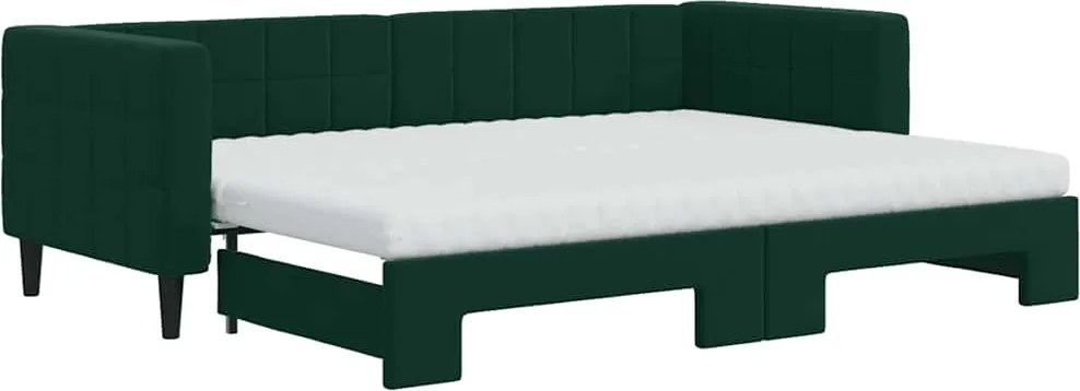 vidaXL Pat de zi cu extensie și saltele verde închis 80x200 cm catifea