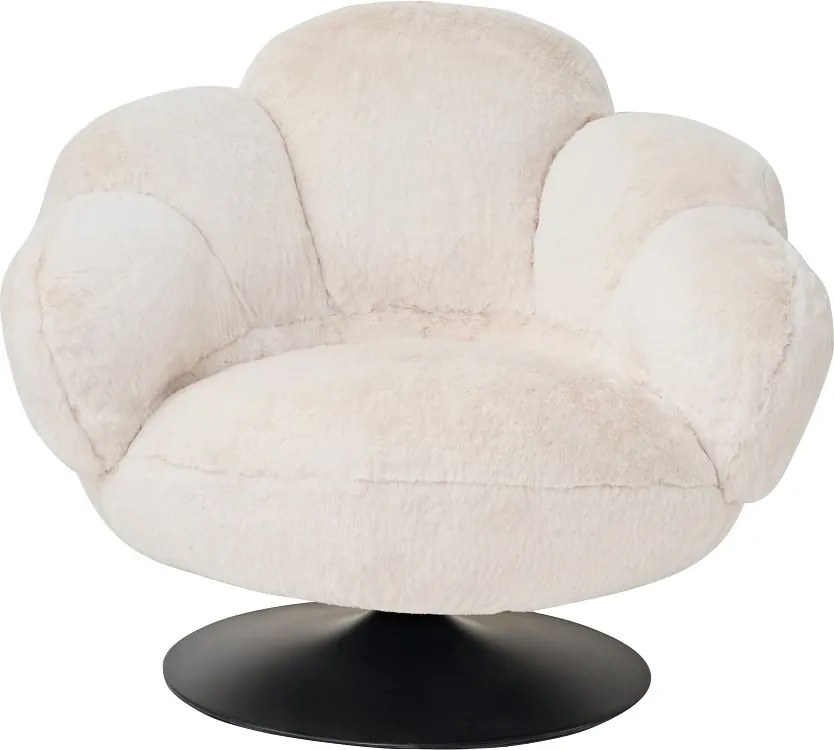 Fotoliu de relaxare rotativ 360° tip Lounge, tapițerie Mink Cashmere, bază metalică neagră Ø60 cm, Beige, 96x93x78 cm