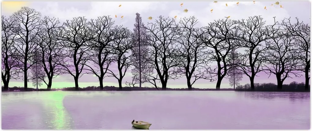 Tablou - Barcă pe lac (120x50 cm)