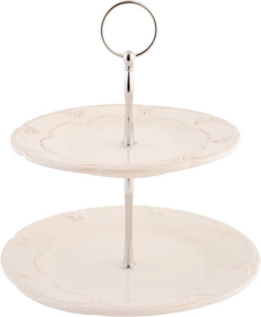 Platou ceramica crem 2 etaje Elegance Ø 21x23 cm