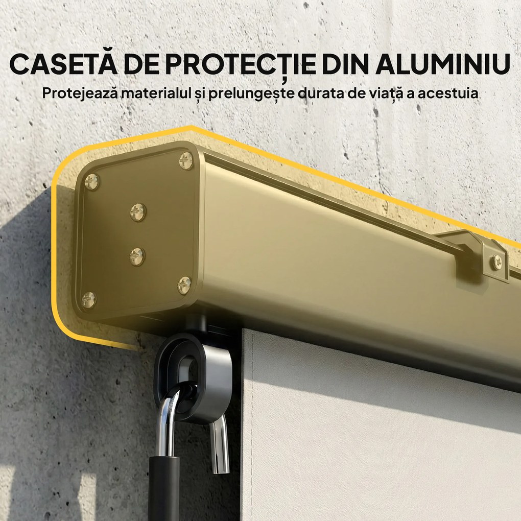Outsunny Copertină Rulabilă de Exterior Anti-UV cu Carcasă din Aluminiu și Manivelă, Copertină de Soare din Poliester, 250x160 cm, Alb Crem | Aosom Romania