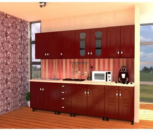 Bucatarie Zebra 2.6m MDF Rosu - frezare tulip