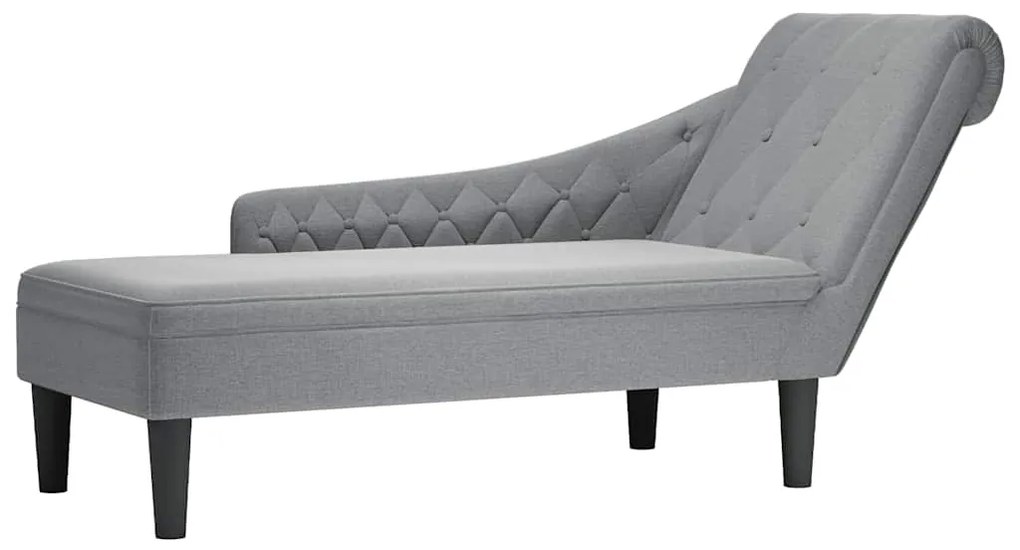 vidaXL Șezlong cu pernă și cotieră dreaptă, gri deschis, textil