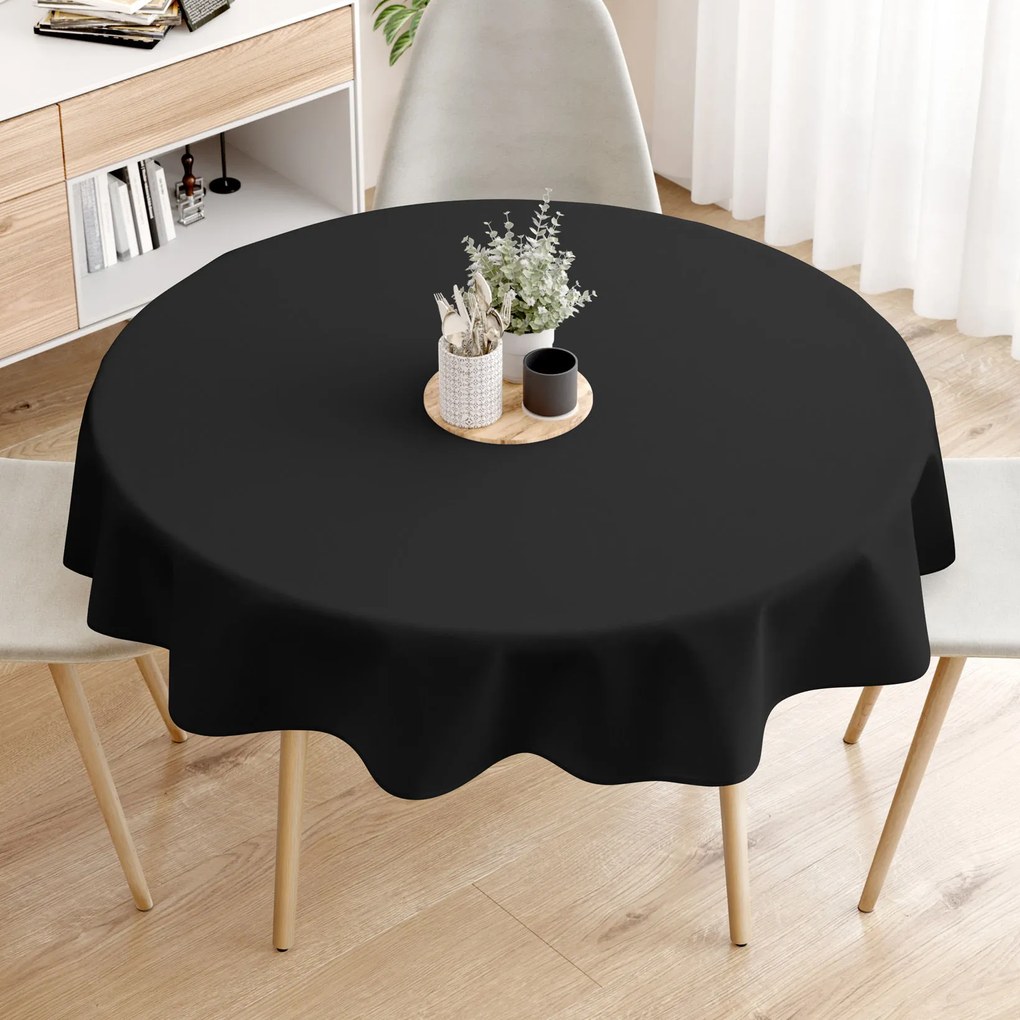 Goldea față de masă decorativă loneta - negru - rotundă Ø 100 cm