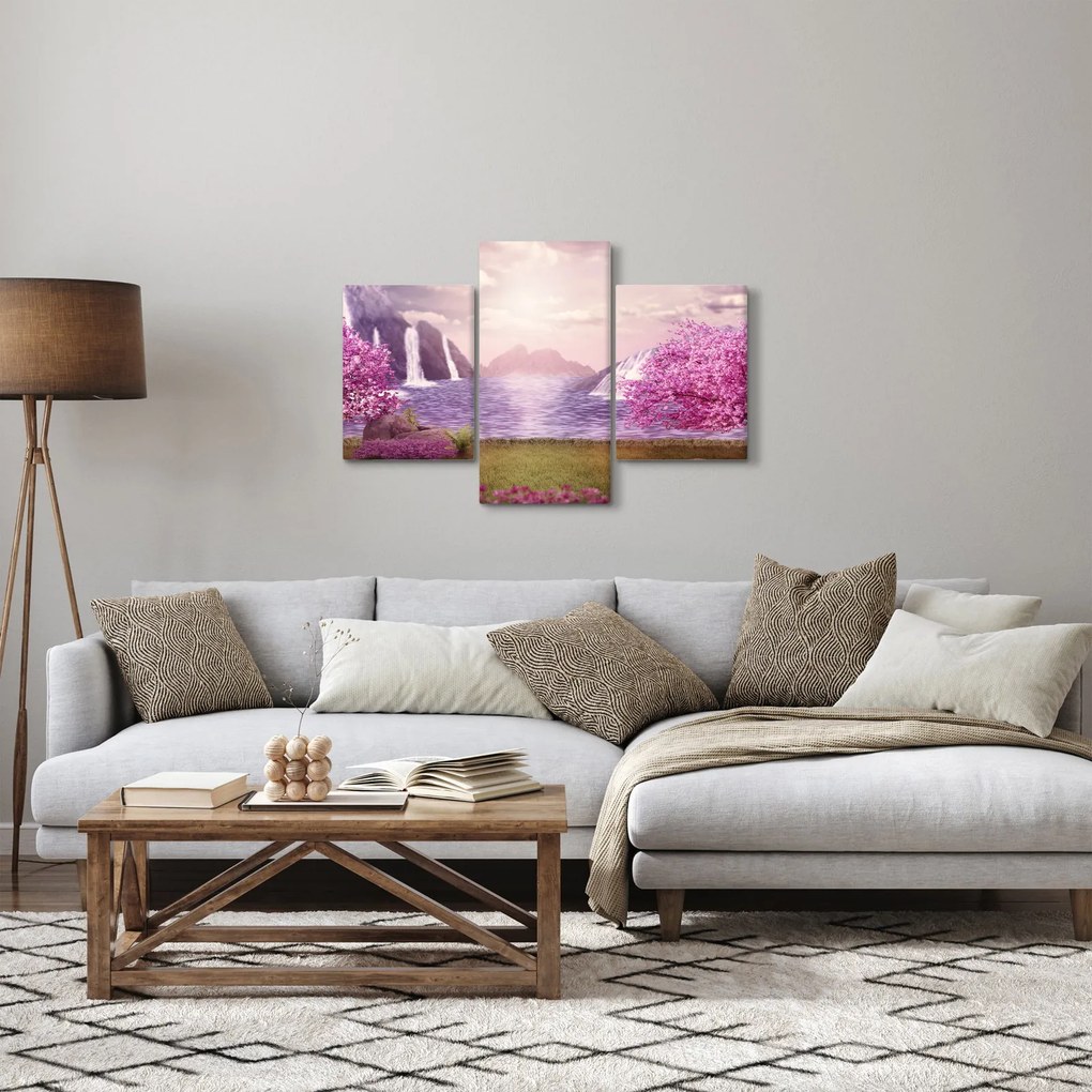 Tablou cu pomi roz cu lac (90x60 cm)