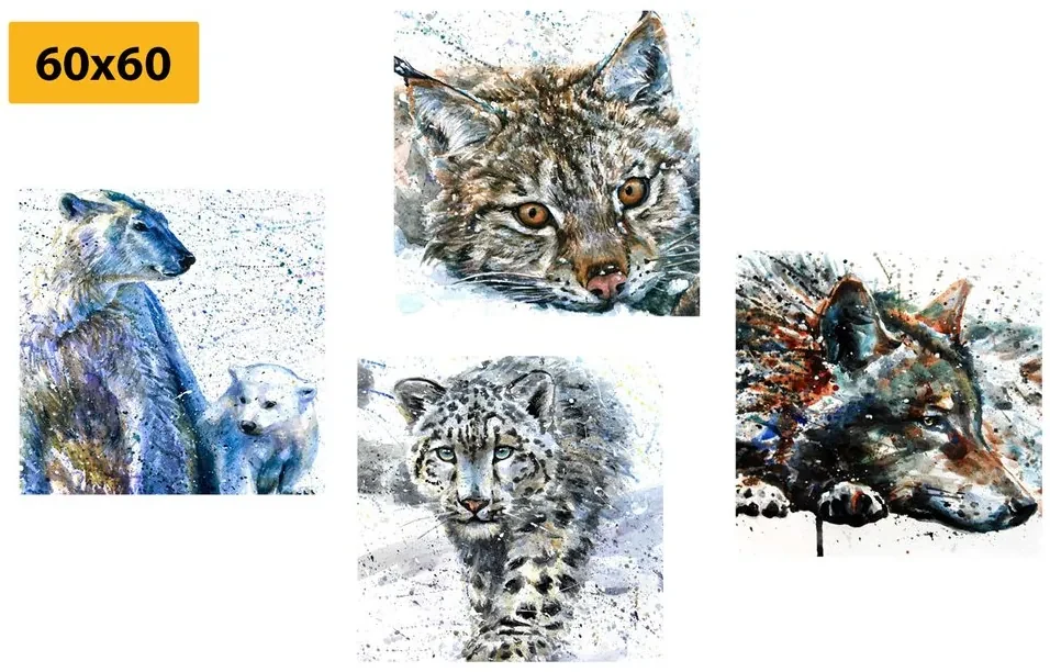 Set tablouri animale în design interesant de acuarelă