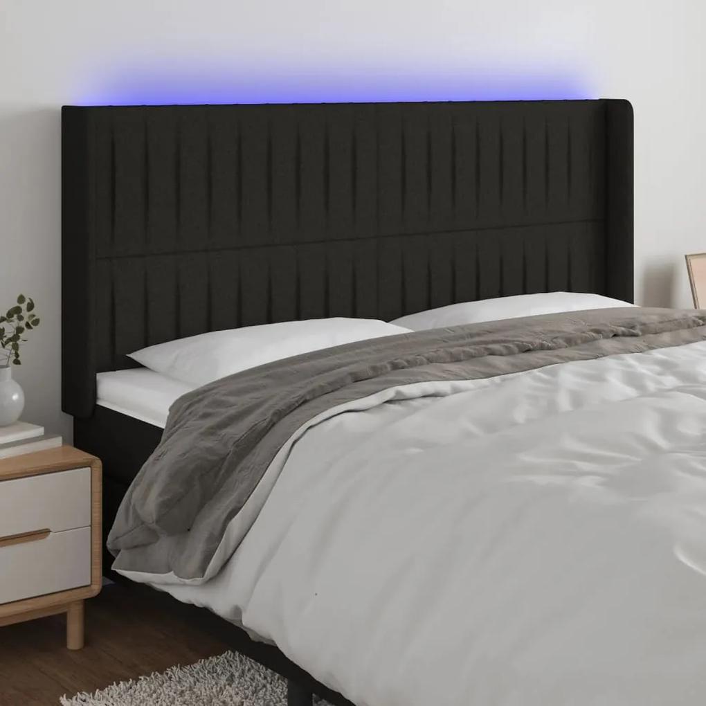 3124310 vidaXL Tăblie de pat cu LED, negru, 203x16x118/128 cm, textil