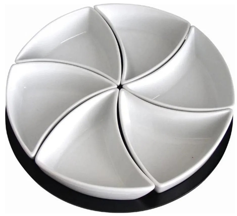 Set de 6 boluri cu tavă TORO, ceramică/lemn