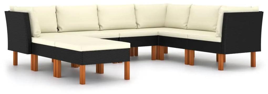 3059741 vidaXL Set mobilier de grădină cu perne, 8 piese, negru, poliratan