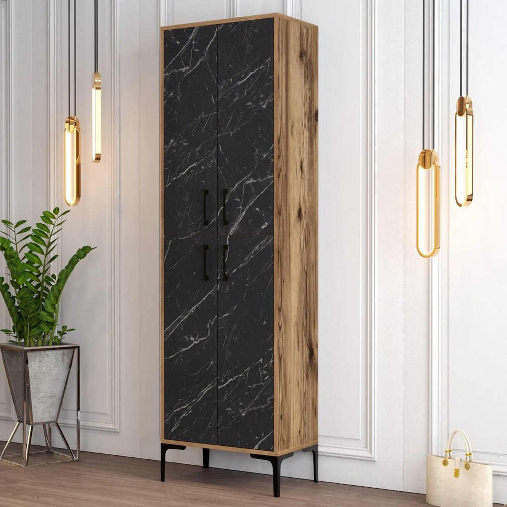 Comodă pentru pantofi Berlin A - Walnut, Black Marble