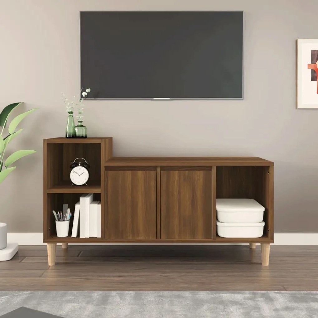 vidaXL Comodă TV, stejar maro, 100x35x55 cm, lemn prelucrat