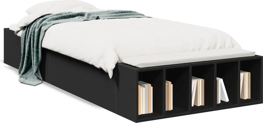 vidaXL Cadru de pat, negru, 75x190 cm, lemn prelucrat