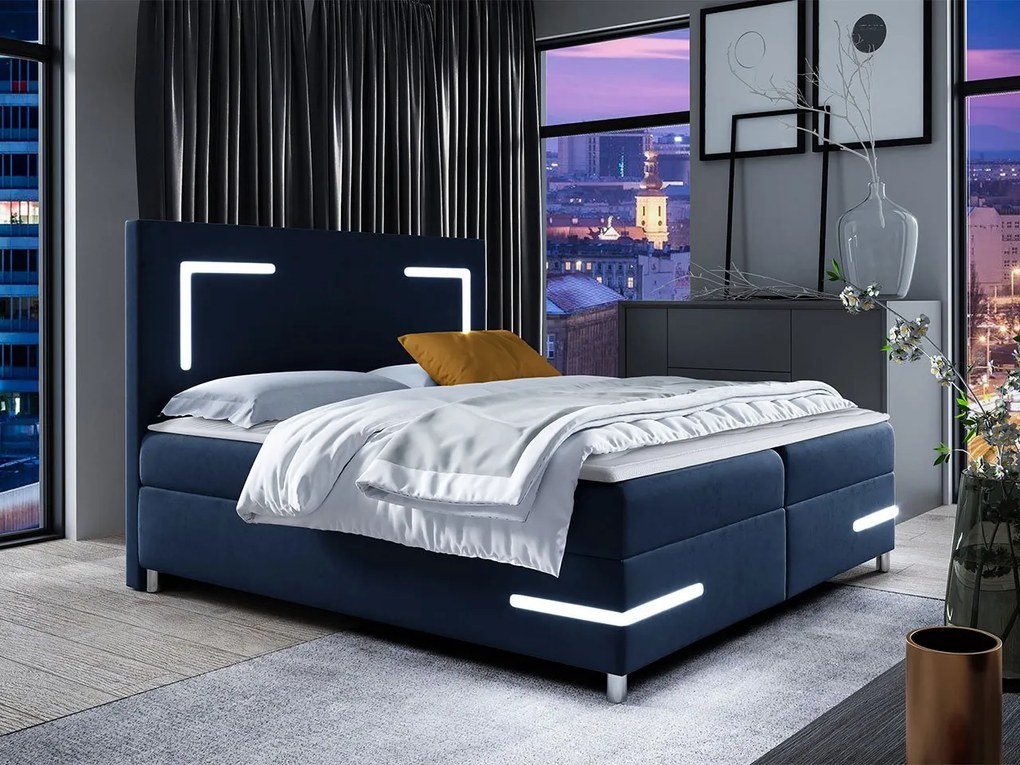 Pat de o persoană 120 cm Frinesa LED (albastru) (cu somieră și saltea) (cu sp. depozitare) (cu iluminat LED). 1103539