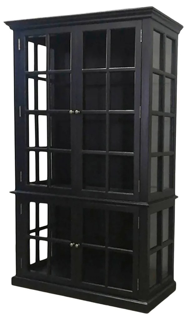 Vitrina din lemn masiv, negru, cu 4 usi, aspect rustic, Marseille