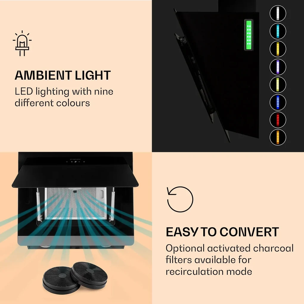 Aurora 60 Smart, Hotă, 550 m³/h, 60 cm, hotă de coș de fum, lumină de fundal, clasa de eficiență energetică A++