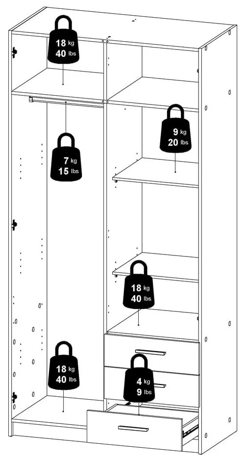 Șifonier alb 99x200 cm Sprint – Tvilum