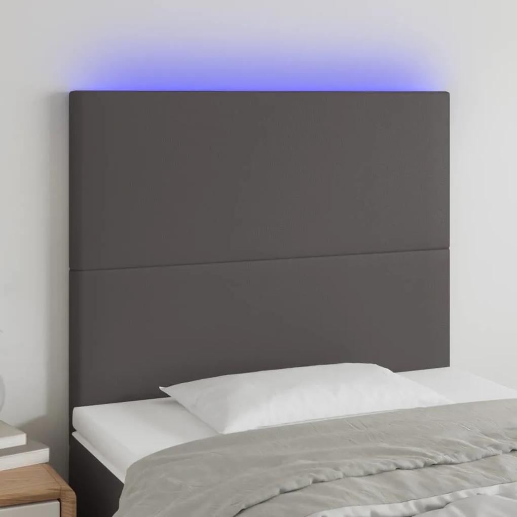 3122232 vidaXL Tăblie de pat cu LED, gri, 100x5x118/128 cm, piele ecologică