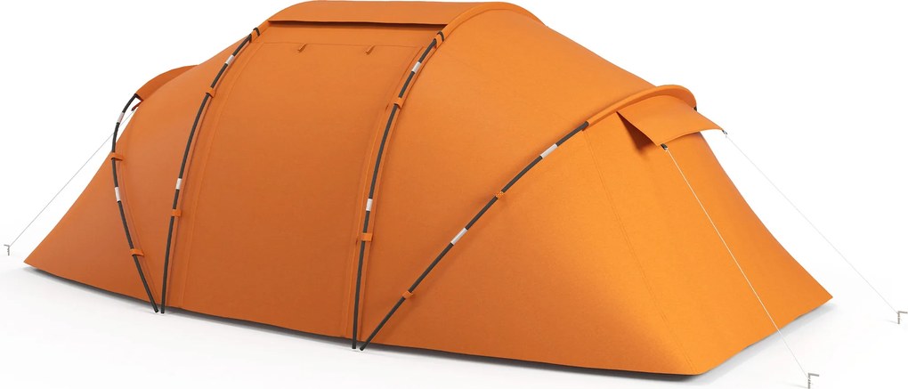 Outsunny Cort tunel pentru 4-6 persoane, cort de camping cu ușă, prelată la sol, impermeabil 2000mm, Portocaliu | Aosom Romania