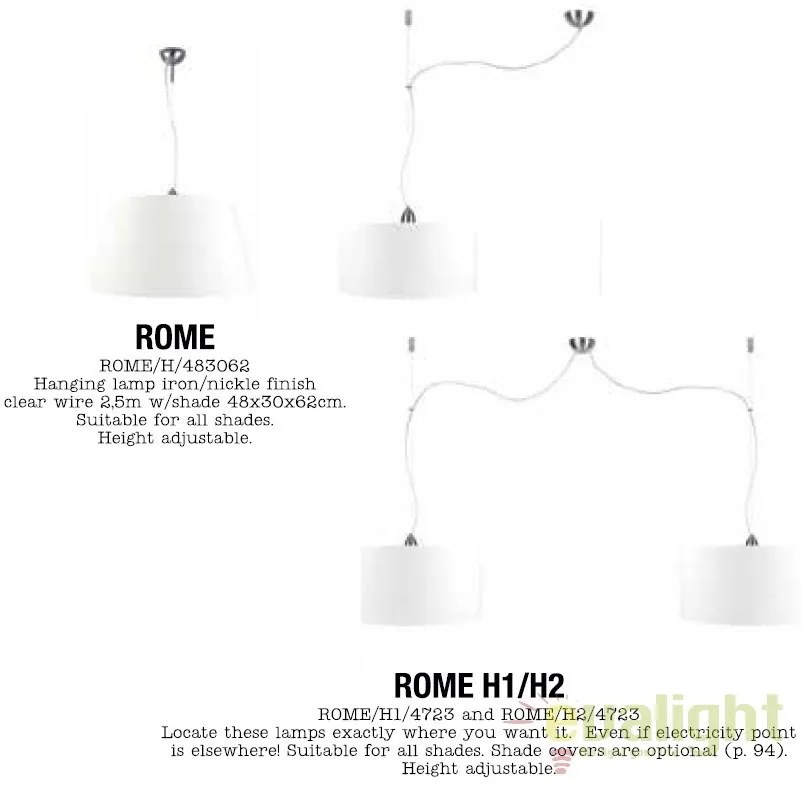 Lustra cu 2 pendule ROME/H2 abajur 47x23cm disponibil in 8 culori