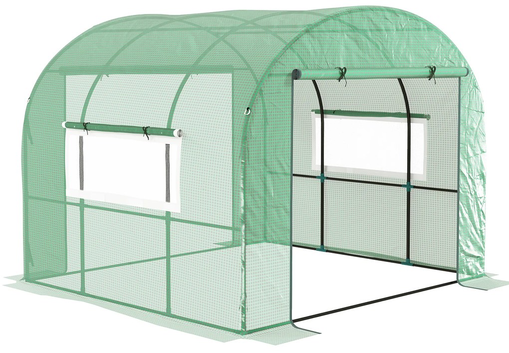 Outsunny Seră de grădină sera tunel de grădină 6m² PE Densitate înaltă 135 g/m², cu 2 uși cu fermoar 300 x 300 x 200 cm, verde | Aosom Romania