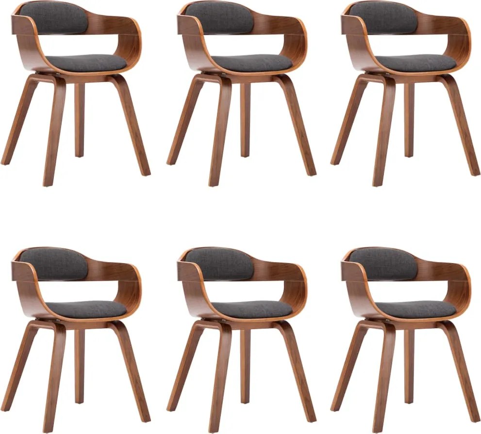 vidaXL Scaun de bucătărie, 6 buc., gri închis, textil și lemn curbat