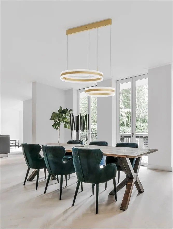 Lustra LED suspendata dimabila, design modern Agos auriu