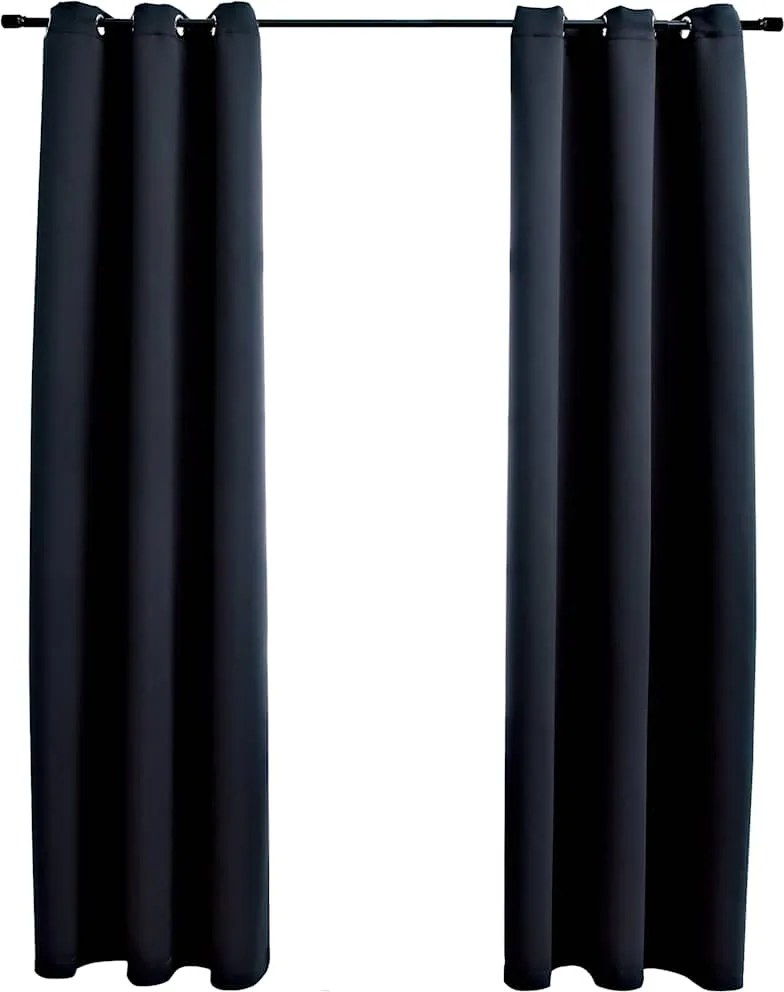 vidaXL Perdele opace cu inele, 2 buc., negru, 97x213 cm, material textil