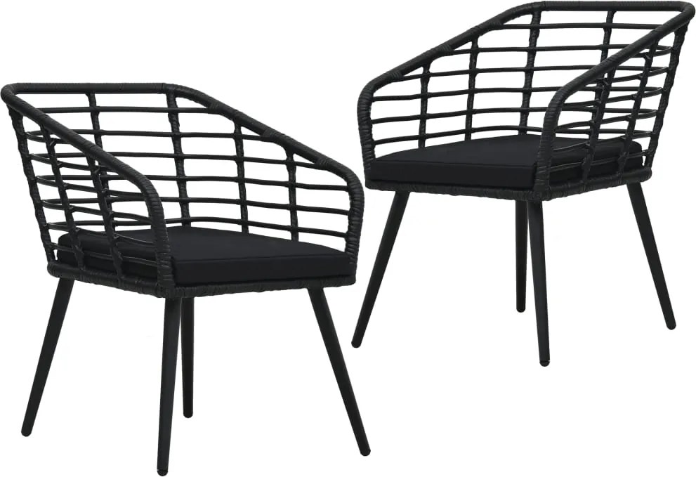 vidaXL Scaune de grădină cu perne, 2 buc., negru, poliratan