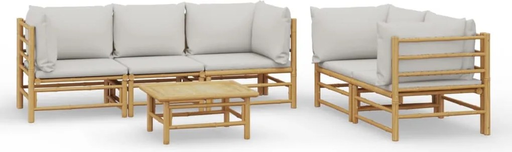 vidaXL Set mobilier de grădină cu perne gri deschis, 6 piese, bambus