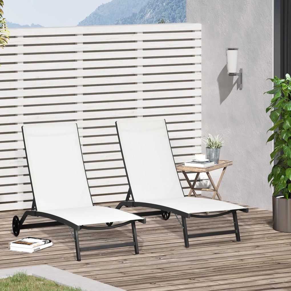 Outsunny Set de 2 Șezlonguri Rabatabile pe 5 Niveluri, Șezlonguri din Aluminiu și Țesătură Respirabilă, 66x165x102 cm, Albastru | Aosom Romania