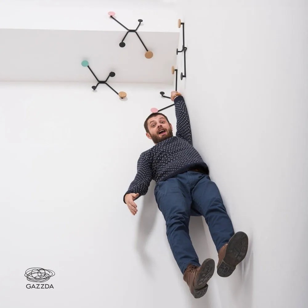 Cuier negru de perete, colț exterior, Gazzda Hook, detaliu verde mentolat