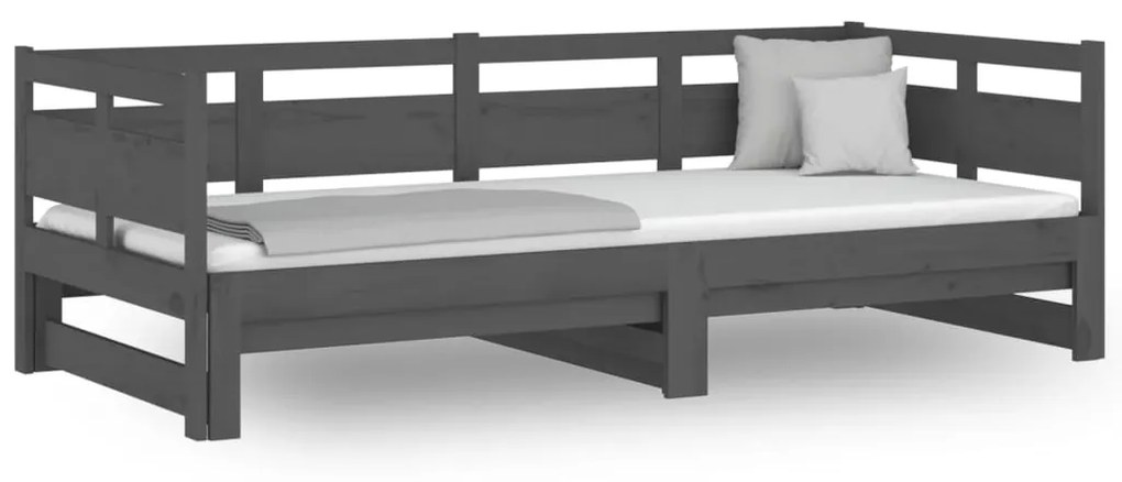 820324 vidaXL Pat de zi extensibil, gri, 2x(90x190) cm, lemn masiv de pin